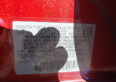 2015 Nissan Versa Note S (Sr)/S Plus/Sl/Sr/Sv из США, поврежденный, VIN 3N1CE2CP9FL379873